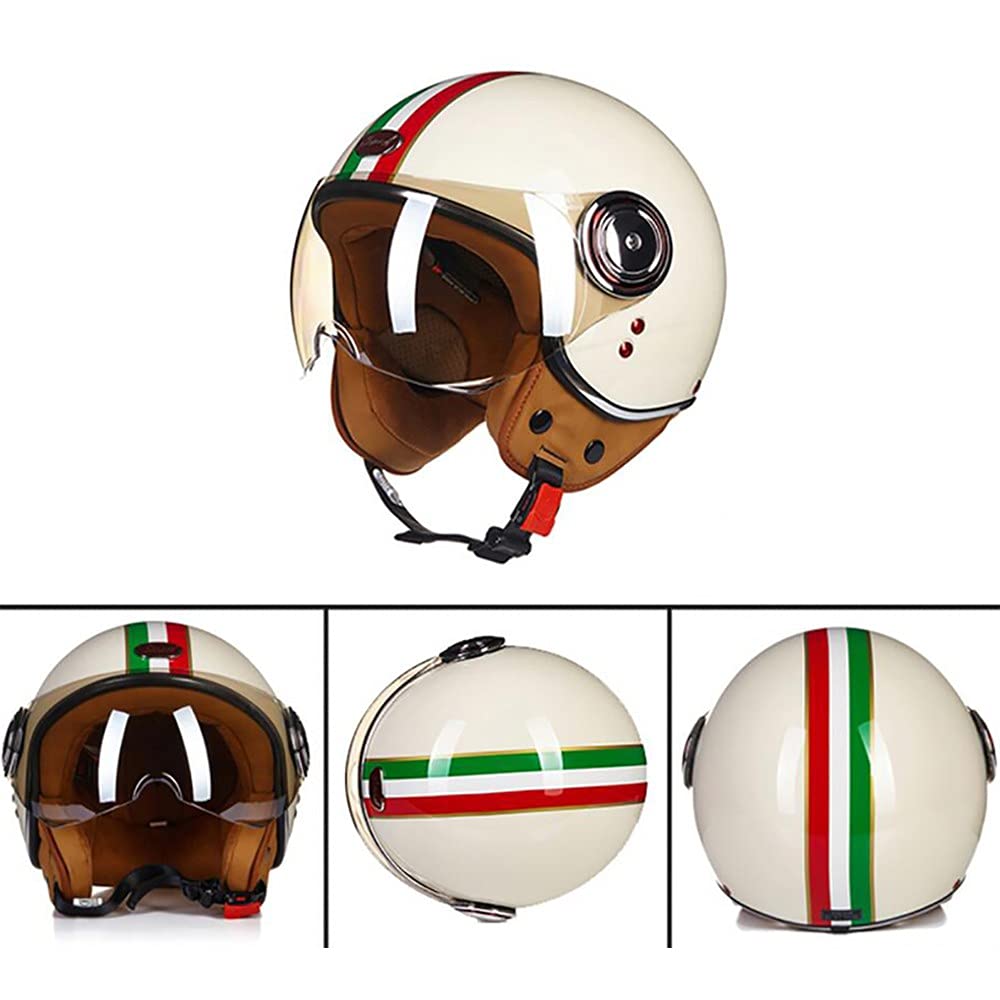 LUNANA Casco Aperto Moto, Vintage Casco Jet con la Visiera, Certificato ECE, Adulto Retro Moto Elettrico Mezzo Casco, inarcamento del Rilascio Rapido, per Cruiser Scooter (57~62cm)