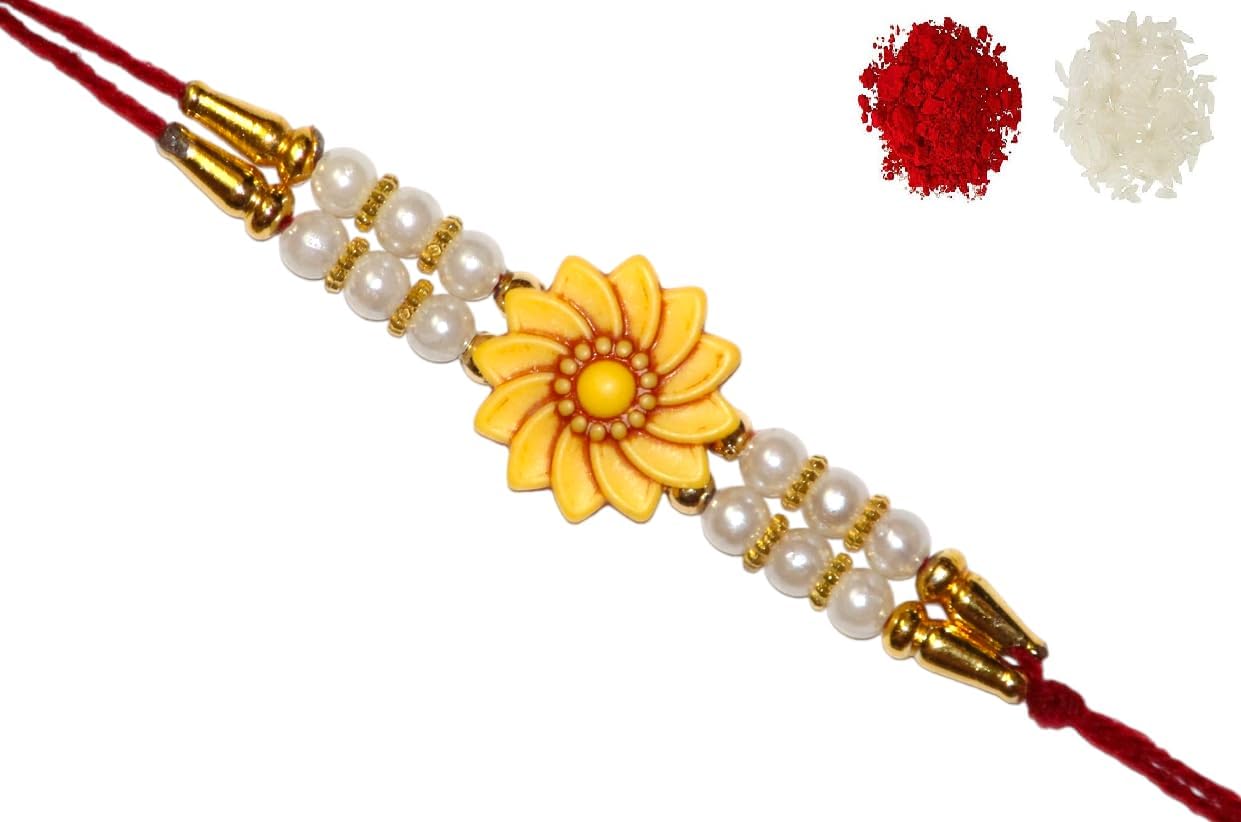 Nemi Enterprises Wooden Flower White Pearl Bracelet Rakhi with Roli Chawal(NE 245) (B0CF9XQ5Z9) Amazon Price History, Amazon Price Tracker