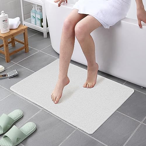 HITSLAM Shower mat Non Slip, 24 x 32 Inch Bathtub Mat Non Slip with Drain, Soft PVC Loofah Shower Bath Mat for Tub, Quick Drying Bathroom Shower Mat, White