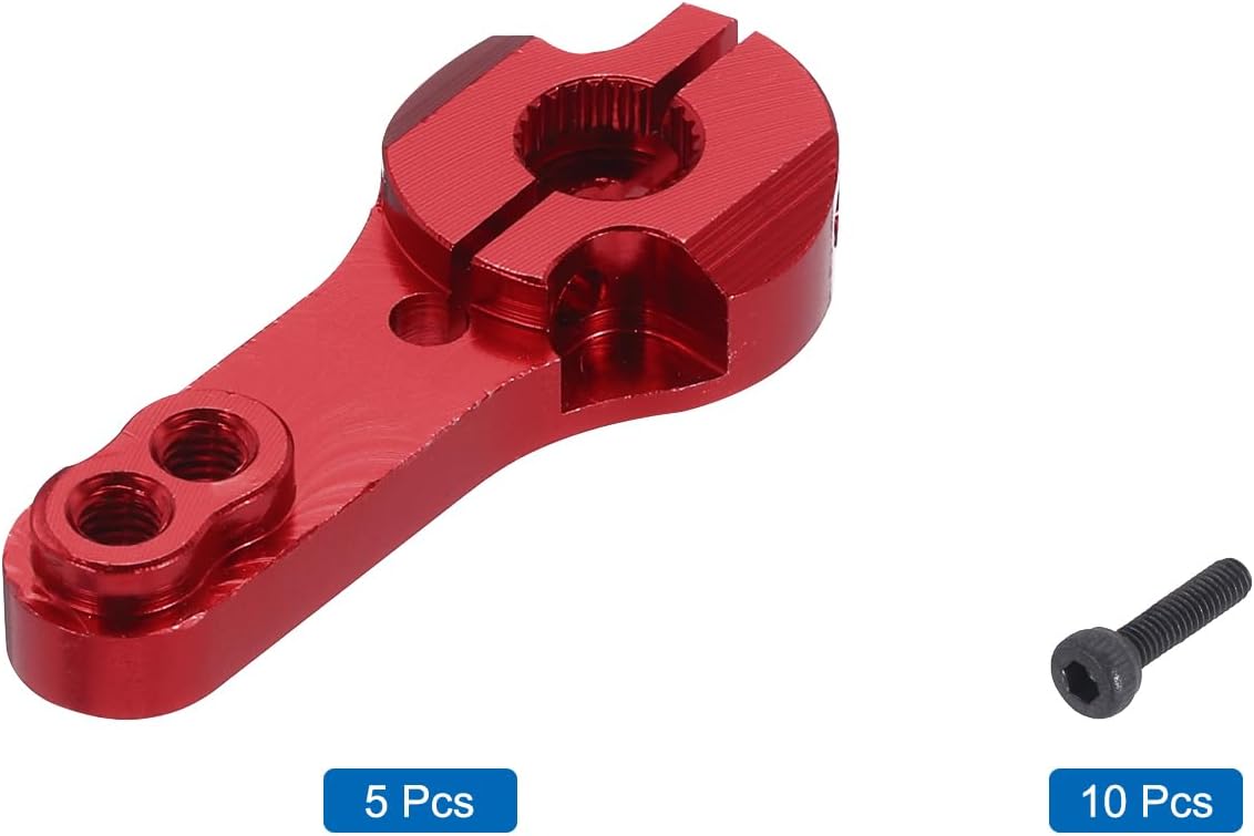 MECCANIXITY 5 Pcs Aluminum Servo Horn 25T Steering Arm 35mm Length Red Suitable for DIY RC Car/Boat/Airplanes Boat Model Accessories with 2 Pcs Screws