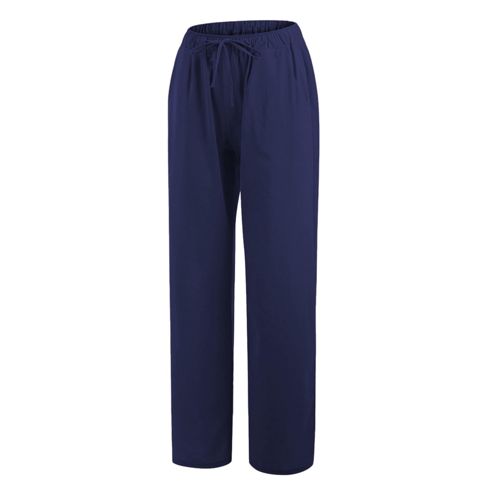 Pantaloni lunghi in mussola da donna, estivi, leggeri, traspiranti, a gamba larga, eleganti, tinta unita, con coulisse, tasche, in cotone, per il tempo libero, viaggi, spiaggia