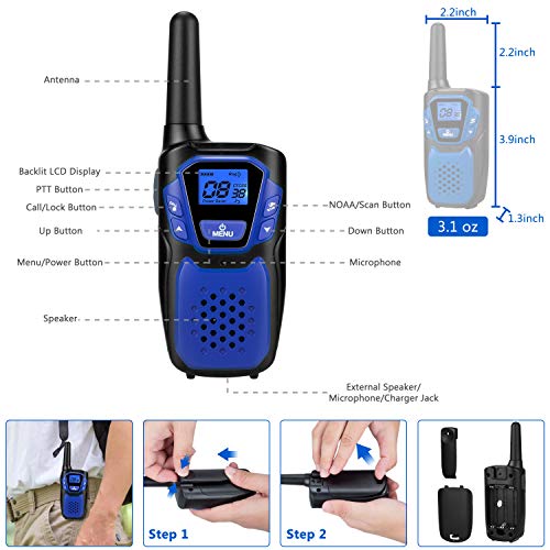Topsung Walkie Talkies For Adult, Easy To Use Rechargeable Long Range Walky Talky Handheld Two Way Radio With Noaa For Hiking Camping（Blue 2 Pack） #TOP5