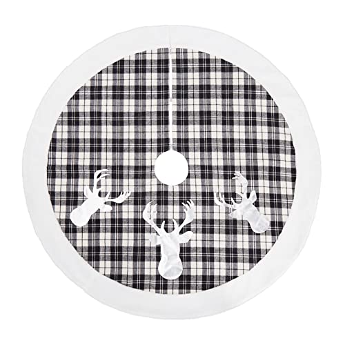 Buffalo Plaid Christmas Tree Skirt 48 in, Black and White Buffalo Check Christmas Tree Skirt with Faux Fur Edge for Holiday Christmas Decorations