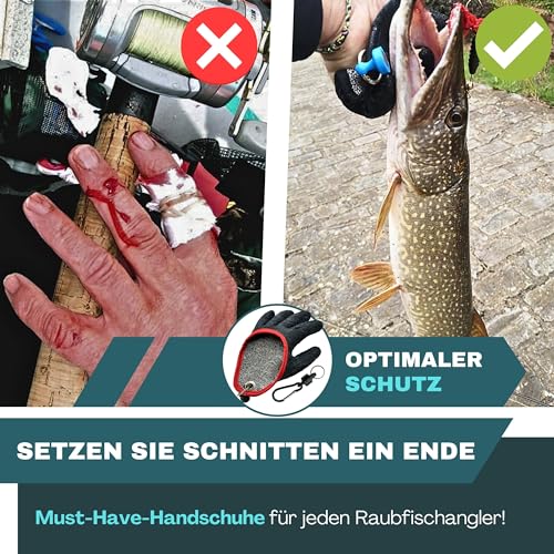 Foto von KRAKEN FISHING Raubfischhandschuh mit Magnetverschluss, Universalgröße, zum Schutz vor Bissen und zum sicheren Umgehen von Hecht, Wüste, Zander, Schwarz (Links)