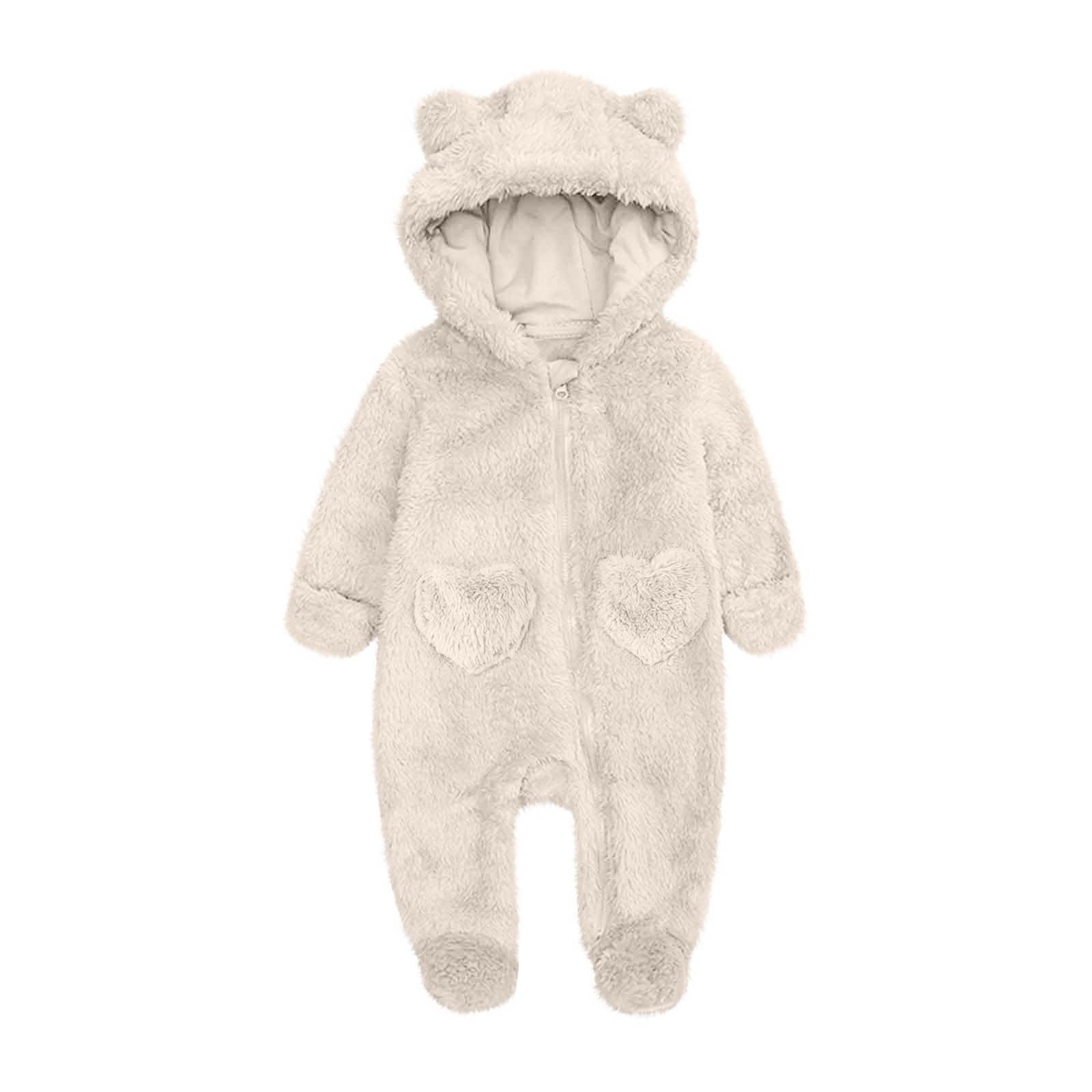 Grenouillère Polaire Bébé Avec Oreilles D'ours – Combinaison Chaude Capuche – Vêtement D'hiver Doux Pour Fille Et Garçon – Naissance à 12 Mois