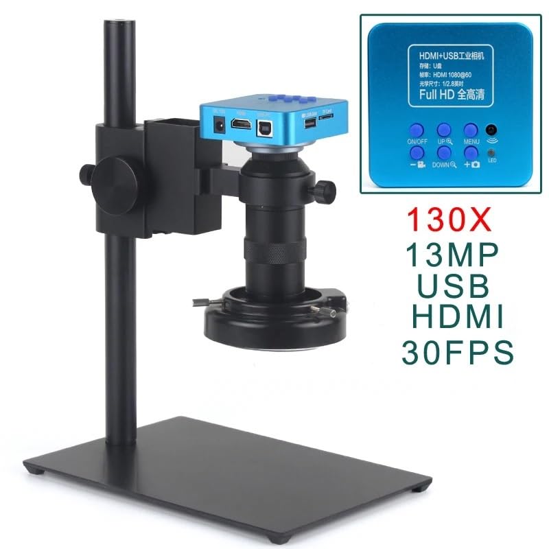 Microscope 48MP 4K 2K HDMI VGA Industrial Digital Video Microscope Camera Monocular 130X Zoom C-Mount Lens for PCB Phone Repair Soldering(13MP HDMI USB)