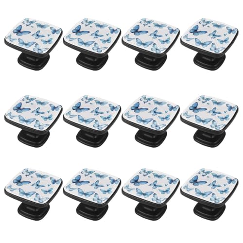 IROLSKDNFH 12 Pcs Cabinet Knobs Cute Blue Butterflies Collection, Square