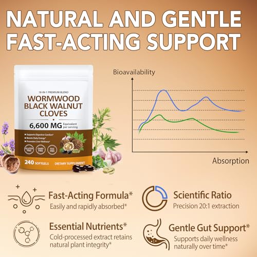 UXENPHXF 18-in-1 Wormwood Black Walnut Clove Herbal Softgels, Rapid Gut Cleanse & Digestive Health with Black Walnut Hull, Wormwood, Clove, Garlic, Oregano, Pumpkin Seed, Easy-to-Swallow -2Pack — view 4