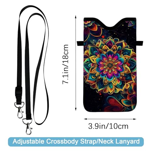 Image of Neoprene Cell Phone Sleeve Pouch Case Bag with Crossbody Strap Neck Lanyard for Women 7.1 X 3.9 in Floral