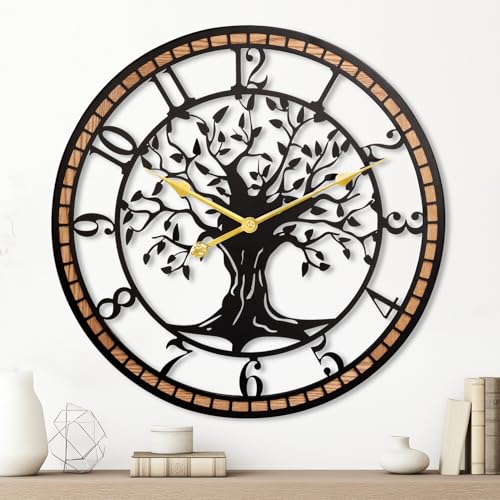 Axioglo Wall Clock,24" Large Wall Clock for Living Room Decor,Tree