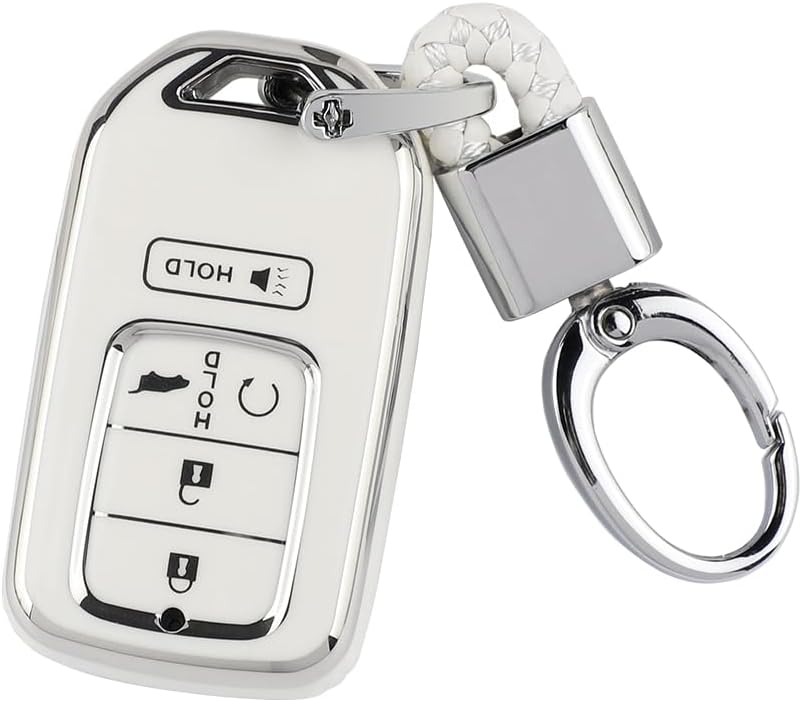 1797 Key Fob Cover Accessories Civic Accord CRV Pilot Passport Insight Car Remote Key Chain Case Shell Protector 5 Button White Silver TPU, for Honda Type A