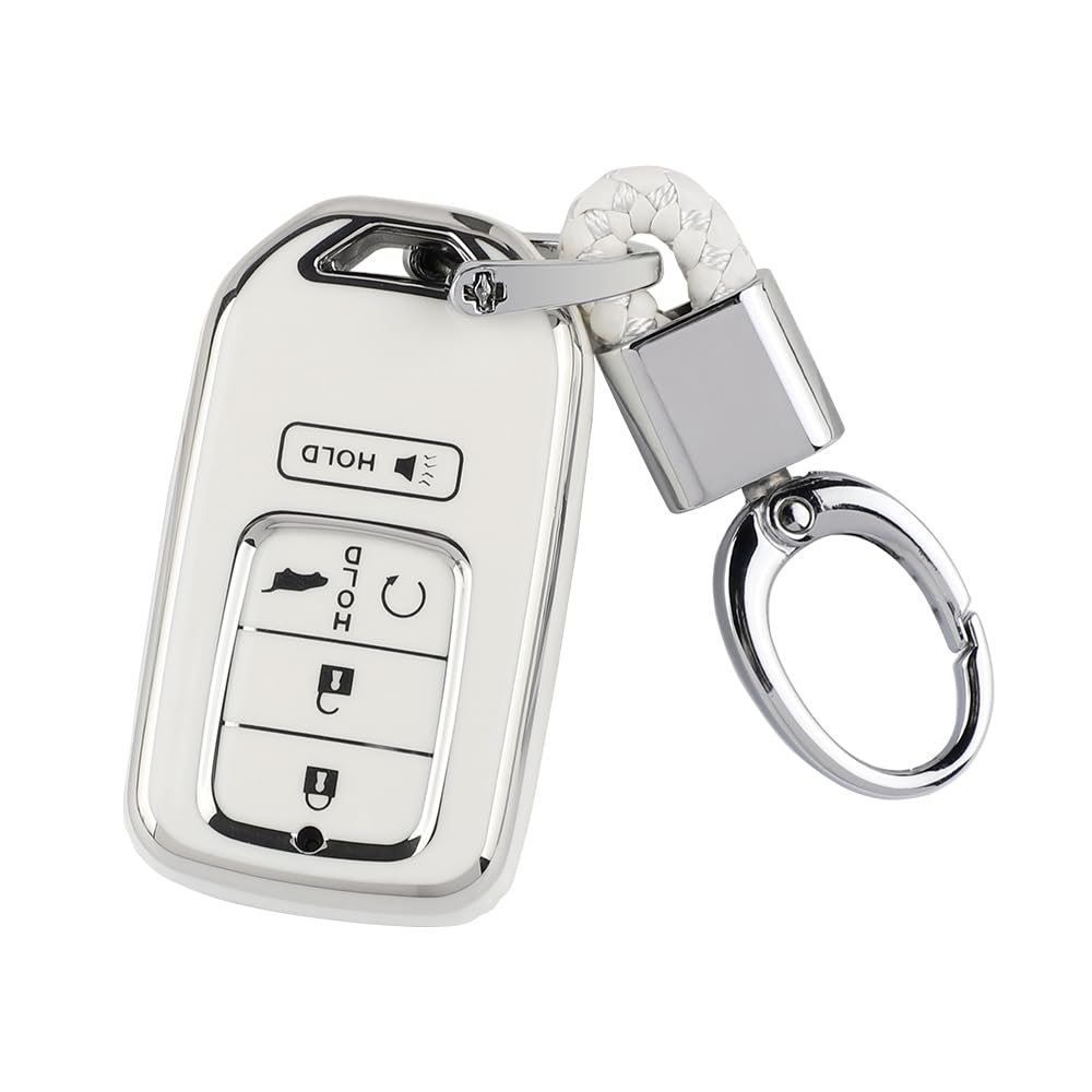 1797 Key Fob Cover Accessories Civic Accord CRV Pilot Passport Insight Car Remote Key Chain Case Shell Protector 5 Button White Silver TPU, for Honda Type A