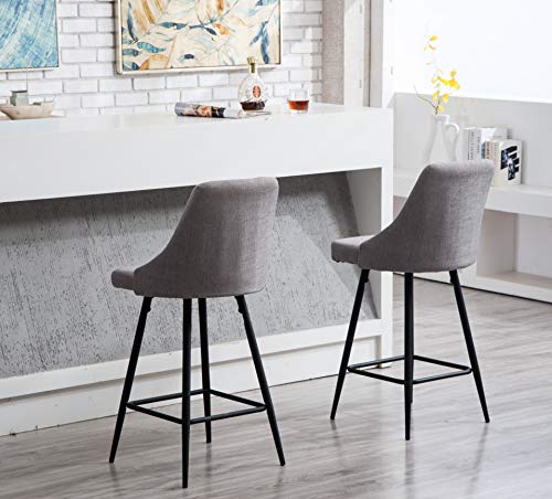 Btexpert Premium Upholstered Dining 25" Seat Height High Back Stool Bar Chairs, Set Of 2 Pack Gray Polyester #TOP1