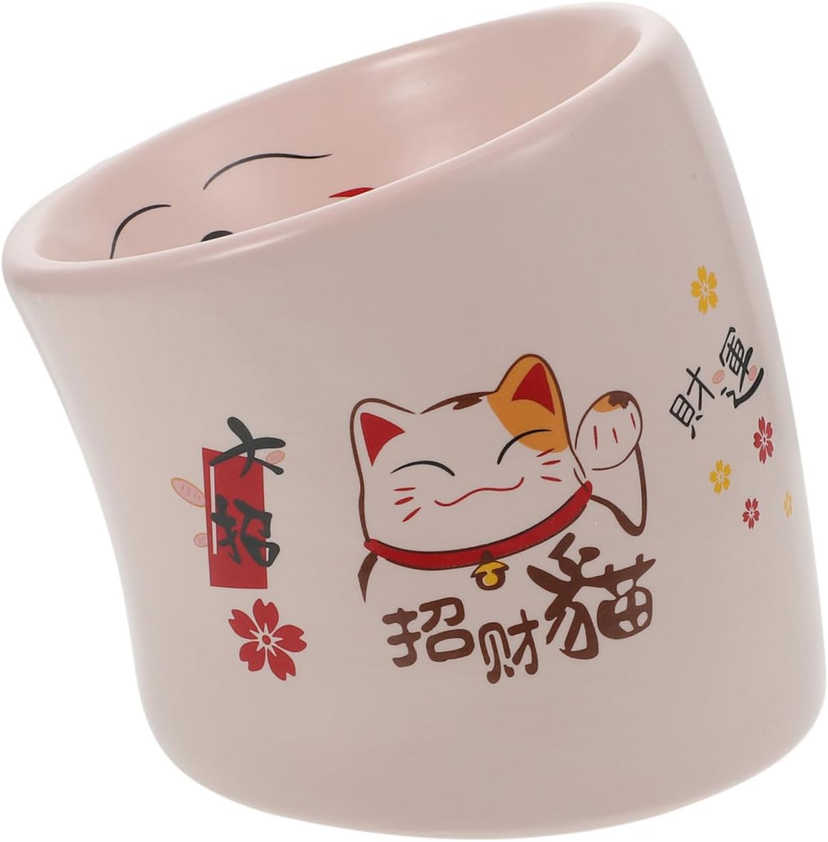 Generic Anti-tip Ceramic Cat Bowl with Raised Stand, Pink Pet Feeding Dish for Cats and Kittens, Non-Spill Neck Protection Bowl Suitable for Indoor Use