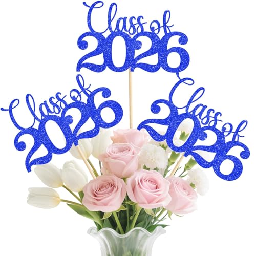 Image of Class of 2026 Decorations - 20 Pcs Blue Graduation Centerpieces for Tables, Double-Sided Blue Graduation Decorations 2026 with Grad Picks