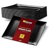 DECORAT PLASTIC PLATES / DINNER PLATES | 11.75 Inch Black Party Plates - 20 Pack | Rectangle Disposable Plates | Elegant & Fancy Heavy Duty Party Supplies Plates for all Holidays & Occasions