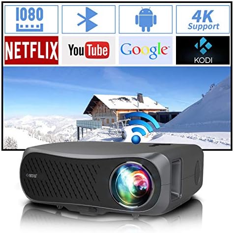 Full HD Wifi Bluetooth Projector 1080P Native Support 4K,12500 Lumen LED Smart Android Wireless Home Outdoor Business Projector 1920x1080 USB HDMI VGA AV Audio for Laptop PC TV DVD PS4 Smartphones Mac