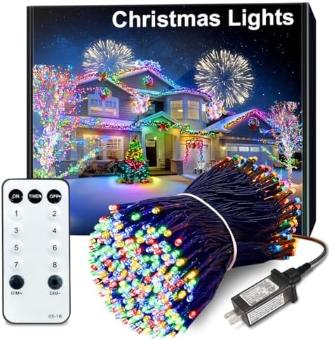 213FT Christmas Lights Multicolor, 600 LED String Lights Outdoor with Remote Control, 8 Modes Fairy Light Plug in Outside Waterproof for Patio Bedroom Holiday Party Christmas Tree Wedding Garden