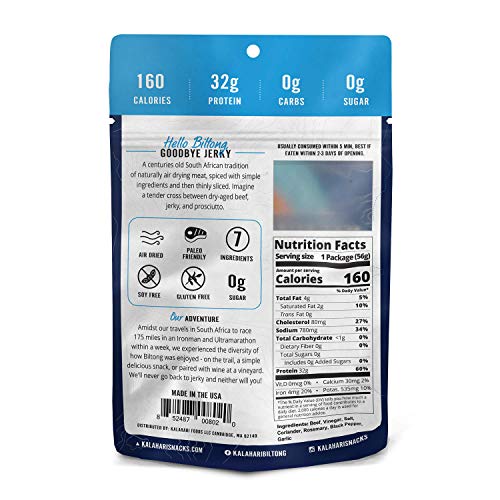 Garlic Kalahari Biltong, Air-Dried Thinly Sliced Beef, 2Oz (Pack Of 5), Sugar Free, Gluten Free, Keto & Paleo, High Protein Snack #TOP1