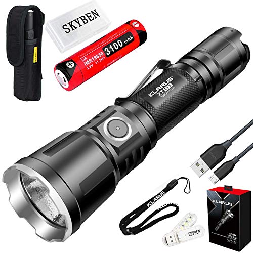 Klarus XT11X 3200 Lumens CREE XHP70.2 P2 LED 18650 Extreme Illumination Rechargeable Tactical Powerful Flashlight,with 1 x 18650 Battery,SKYBEN Battery Case and USB Light(XT11GT Upgraded Version)