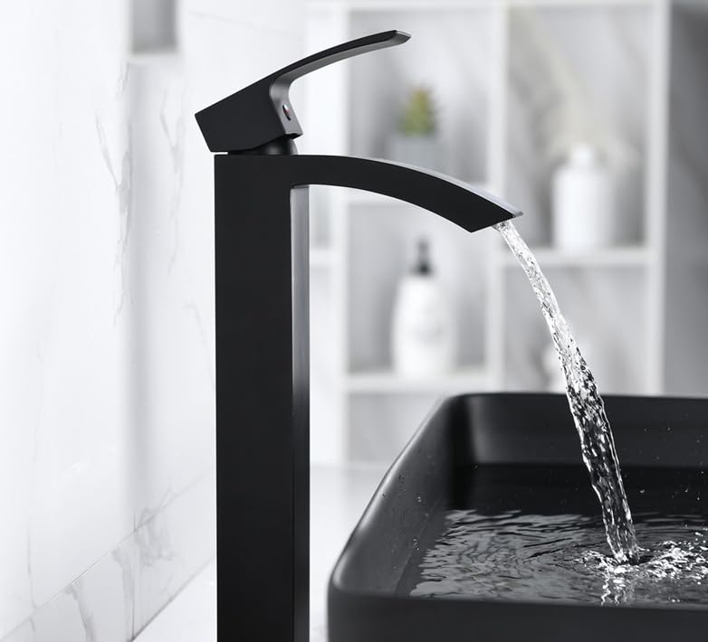 Robinet lavabo cascade noir élégant eau chaude froide - 5