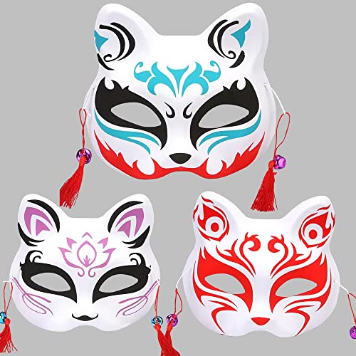 [VE_LOT] 狐 お面 仮面 コスプレ 仮装 変装グッズ かぶりもの 半面 マスク 文化祭 狐面 3枚セット 鈴付き 和風 ハロウィン お祭り 学園祭 舞踏会 男女兼用 変装 アクセサリー (スタイル3)のサムネイル