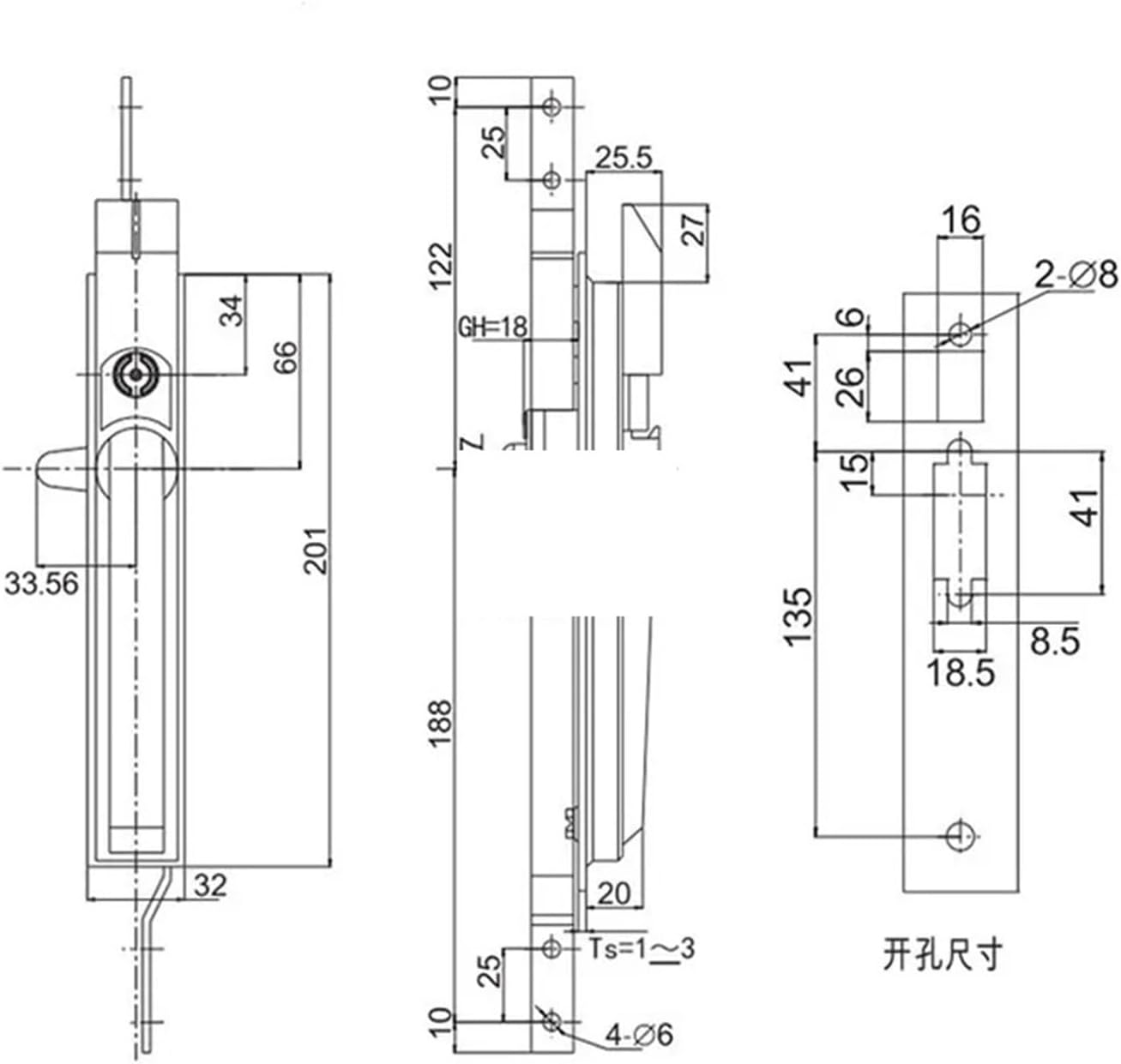 MS830 Connecting Rod Lock 304 Material Stainless Steel Door Lock 1Pcs