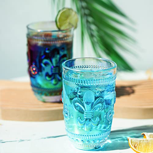 Joeyan Iridescent Drinking Glass Cups,Floral Embossed Romantic Water Tumblers,Vintage Highball Glassware For Juice Beverage Wine Cocktail,Great For Wedding Party Home Daily Use,12.5 Oz,Set Of 4 #TOP3