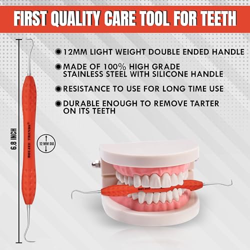 Professional Dental Tools Tartar Scraper for Dentist, Personal Use and Pets Plaque Remover for Teeth, Premium Oral Care Double Ended Dental Scaler | U5/33 Stainless Steel (Orange, Silicon Handle) - Thumbnail 3
