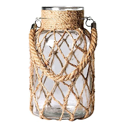 Vase en Verre Transparent avec Vintage Corde,10 x 20cm Vase de Table Vintage pour Herbe de la Pampa,Vase Décoratif de Haute Qualité, pour Maison, Fête, Centre de Table de Mariage