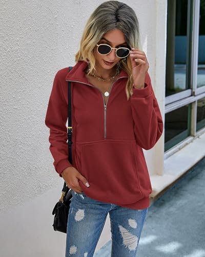Image of PRETTYGARDEN Women's Casual Long Sleeve Zipper Sweatshirt Drawstring Loose Quarter Zip Pullover Tops with Pockets
