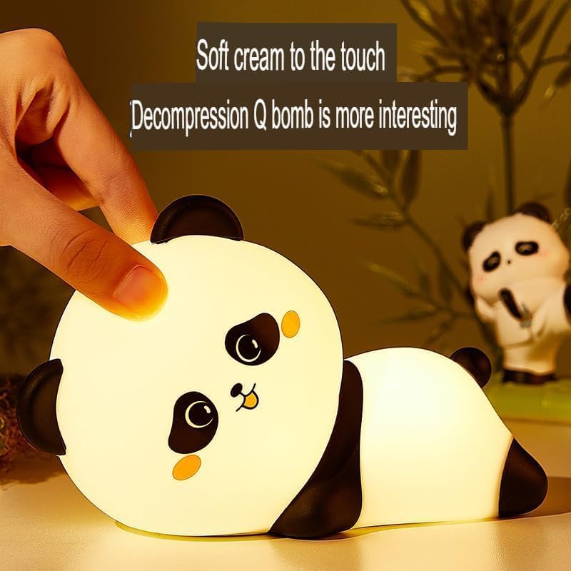 Image of Night Lamp for Bedroom | Touch Control Silicone Lamp with 7-Colour Changing Light | USB Rechargeable Bedside Girls & Boys | Warm White Diwali Decoration Light | Christmas Gift (Baby Panda)