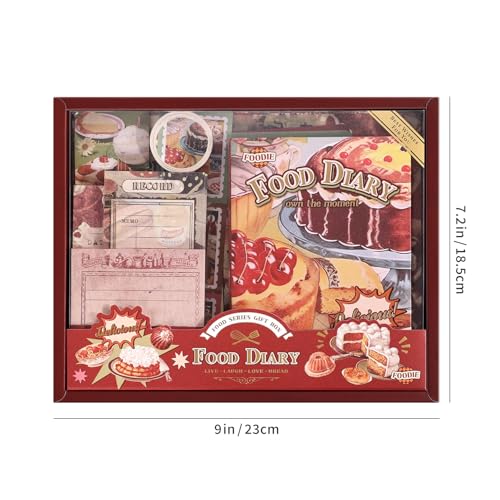 Image of Scrapbooking Supplies Kit, Vintage Culinary Aesthetic Scrapbook Kit for Bullet Junk Journal, Gourmet DIY Journaling Supplies with Recipe, Dessert, Kitchen, Cafe Elements, Unique Gift for Teens & Women