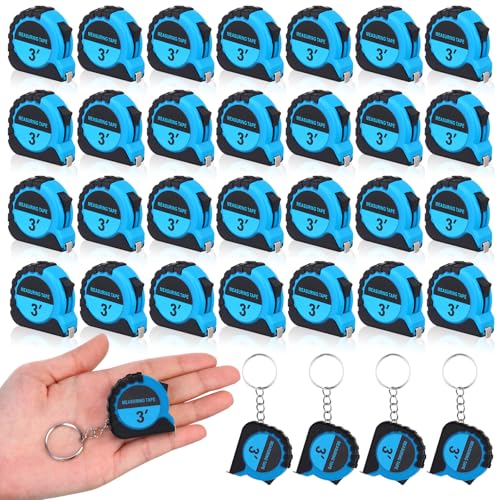 Kanayu 30 Pcs Pcs Mini Measuring Tape with Keychain, 3 ft, Blue