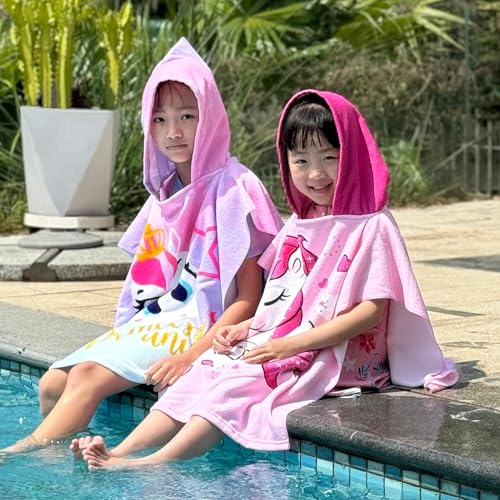 Image of growell Hooded Kids Beach Towels - Toddler Bath Towel Girls Boys Swim Cover-ups for Ages 1 to 6 Kids Pool Towels Quick Dry Lightweight Soft Microfiber Poncho Towel 24x23(Unicorn Pink)