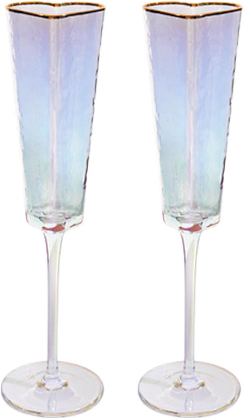 TANG SONG Set of 2 Heart Shaped Top of The Cup Elegant Wedding Champagne Glass Set for Parties Weddings Birthdays Anniversaries