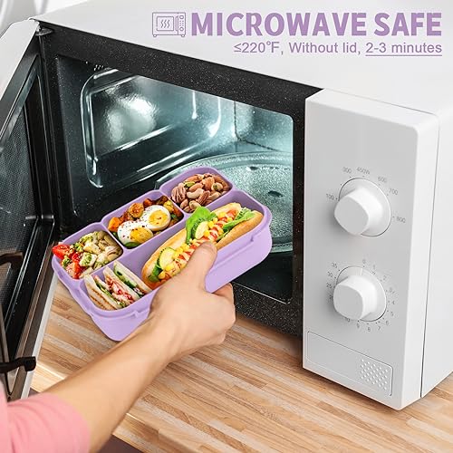 Image of Bento Box Adult Lunch Box, Lunch Containers for Kids Girls Boys with 4 Compartments, Lunchable Food Container with Utensils, Sauce Jar, Muffin Liners, 40 Oz /5 Cup, Microwave Safe, Lavender