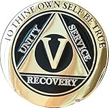 Recoverychip 5 Year AA Medallion Elegant Black Gold Silver Bi-Plated Alcoholics Anonymous Chip