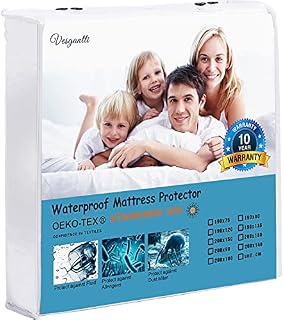 Vesgantti Waterproof Mattress Protector [Double Bed 4FT6, Fitted] - 32cm Deep Mattress Cover with Fully Elastic Skirt - Anti Allergy & Bed Bugs Proof Machine Washable(135 x 190 cm)