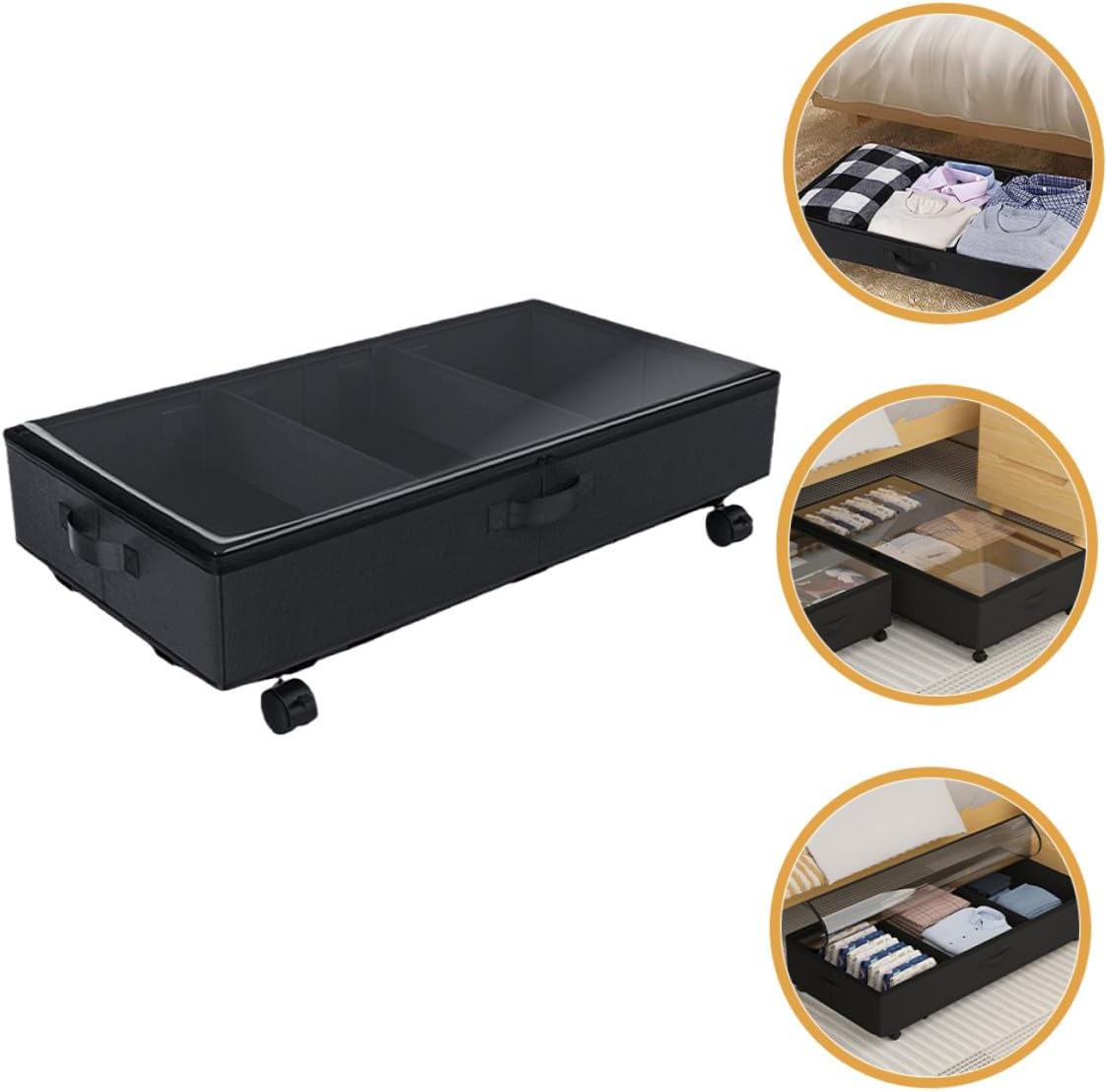 TOYANDONA -bed Storage Bin with Wheels Large Capacity Oxford Cloth Organizer with 3 Compartments Dustproof Storage Box for Clothes and Bedding for Home Bedroom