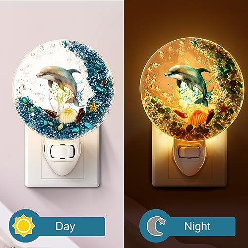 Image of Hortsun Plug in Seashell Night Light Ocean Sea Animal Decorative Night Light Plug in Beach Lamps Vintage Ocean Lamps for Adult for Home Bedroom Living Room Bathroom Wall(Dolphin)