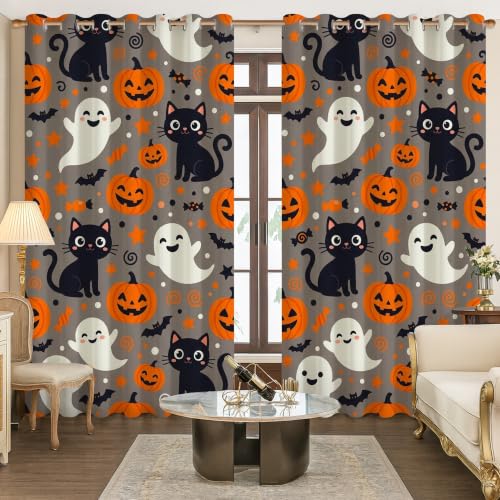Rideaux occultants isolants à œillets motif chat orange - 4