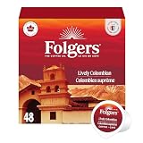 Folgers Lively Colombian Medium Roast Single Origin Coffee Pods, Single Serve One Cup Pods made with Arabica Beans for Hot or Iced Drinks, 48 Count (Pack of 1)