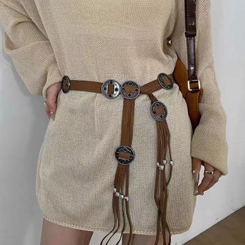 Punk Waistband Vintage Y2K Versatile Waist Strap Women's Bohemian Tie Rope Waist Belt(coffee)