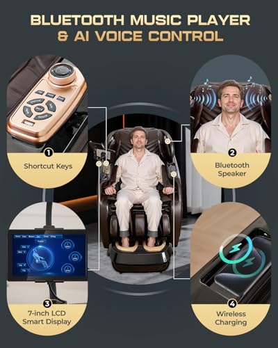 4D Massage Chairs Full Body,Zero Gravity SL-Track Shiatsu Massage Chair Recliner,Core Heating,20 Massage Techniques,Deep Yoga Stretch,Foot Rollers, Ai Voice,Touch Screen,Wireless Charging - Image 8