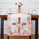 QINJIEJIE Easter Table Runners 72 Inch Long, Egg Flowers Pink Table Runner, Farmhouse Vintage Indoor Seasonal Spring Kitchen Decorations for Home Party Decor Pastel Table Runner