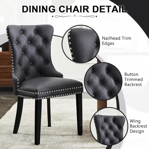 Image of Leather Dining Chairs, Upholstered Dining Room Chairs, Black, Set of 6