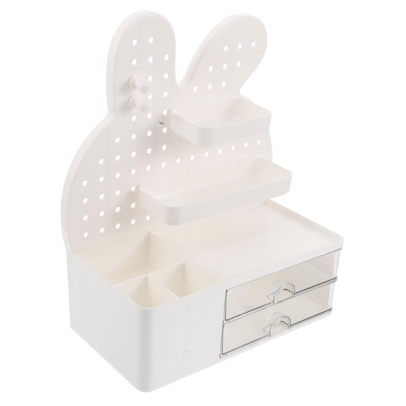 Caja de Almacenamiento con Cajón y Tablero Perforado, Conejo Blanco