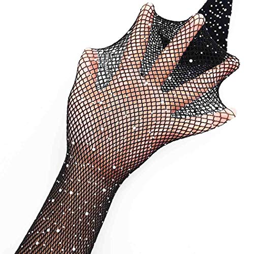Image of Yokawe Womens Suspender Pantyhose Fishnet Stockings High Waist Tights Sparkly Rhinestone Thigh High Stocking (A)