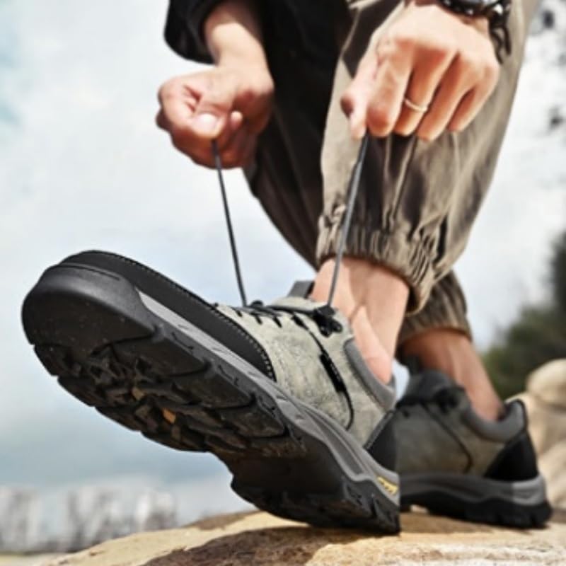【本日限定激安格】[HeelVirtuosa] メンズハイキングシューズ 耐久性のあるスエード/メッシュアッパー 滑り止めアウトドアトレッキングスニー おしゃれで楽ちん